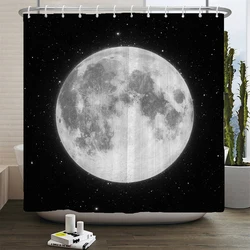 Full Moon Shower Curtain Ocean Landscape Starry Sky Waterproof Fabric Shower Curtains Bathroom Accessories Curtain With Hooks