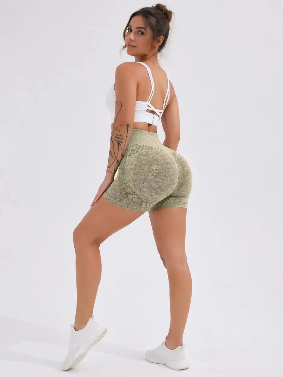 

No Logo Women Yoga Gym Shorts Seamless Scrunch Bum Butt Lifting Booty Stretch Workout Running Fitness Peach Hip Quick Dry Sports