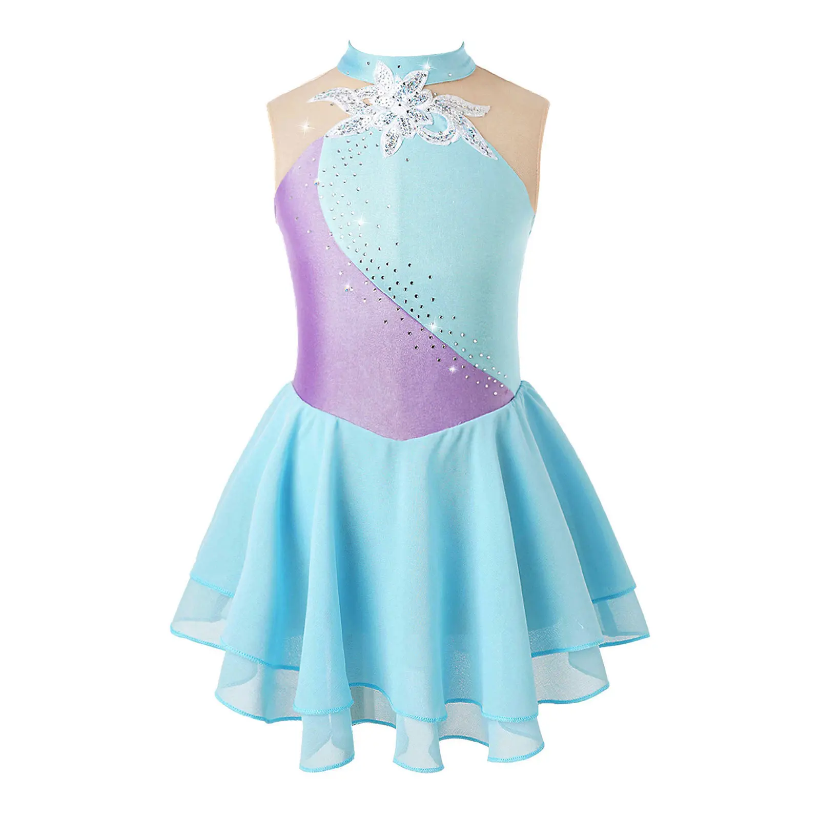 Kinder Mädchen Eiskunstlauf Kleid ärmellose glänzende Strass Ballett Tanz Gymnastik Trikot Tutu Ballsaal Performance Dance wear