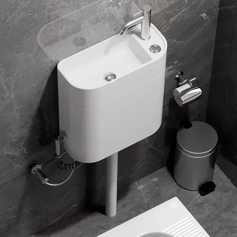 Przysiadowy ceramiczny zbiornik toaletowy ze zlewem Uniwersalny zawór tłokowy do montażu w szafie wodnej w łazience w domu