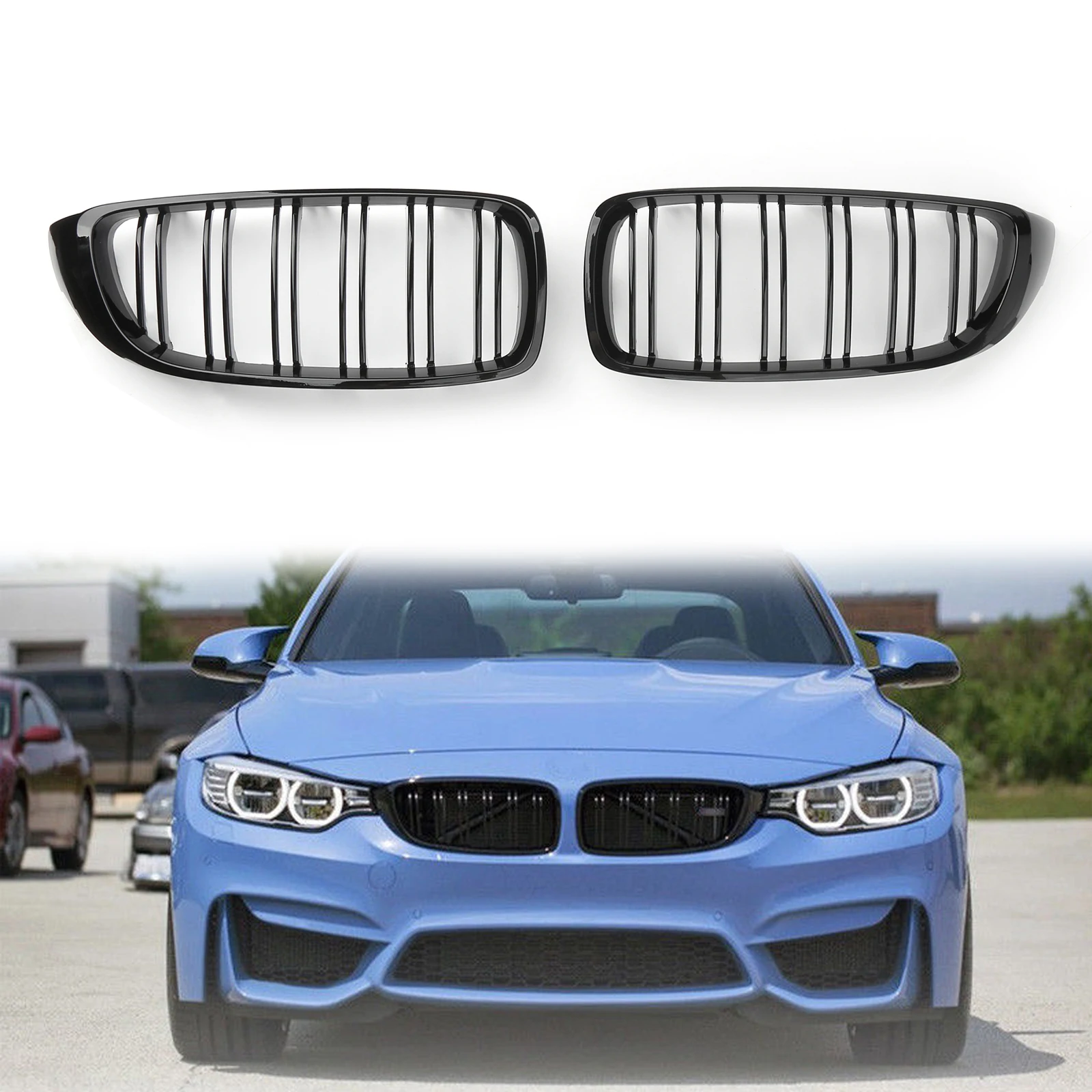 Artudatech Gloss Black Kidney Grille Grill Fit BMW F32 F33 F36 F82 2014-2020 Dual Slat