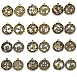 Ancient Bronze 24x21mm Twelve Constellations Charms Zodiac Pendant For DIY Handmade Metal Astrology Jewelry Making Accessorie