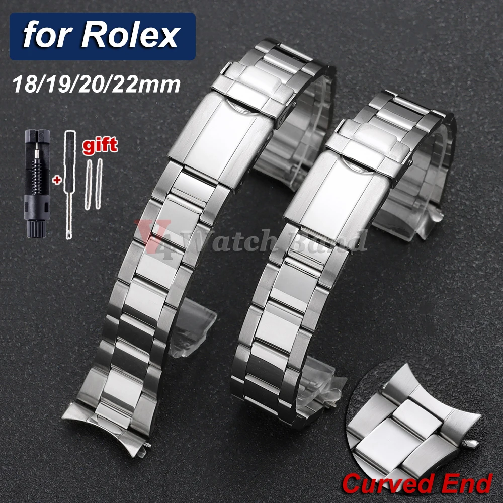 Gebogenes Endband, 20 mm, Edelstahl-Uhrenarmbänder, 18 mm, 19 mm, 22 mm, universelle Faltschließe, Herren-Sportarmband, Metall-Uhrenarmband, Gürtel