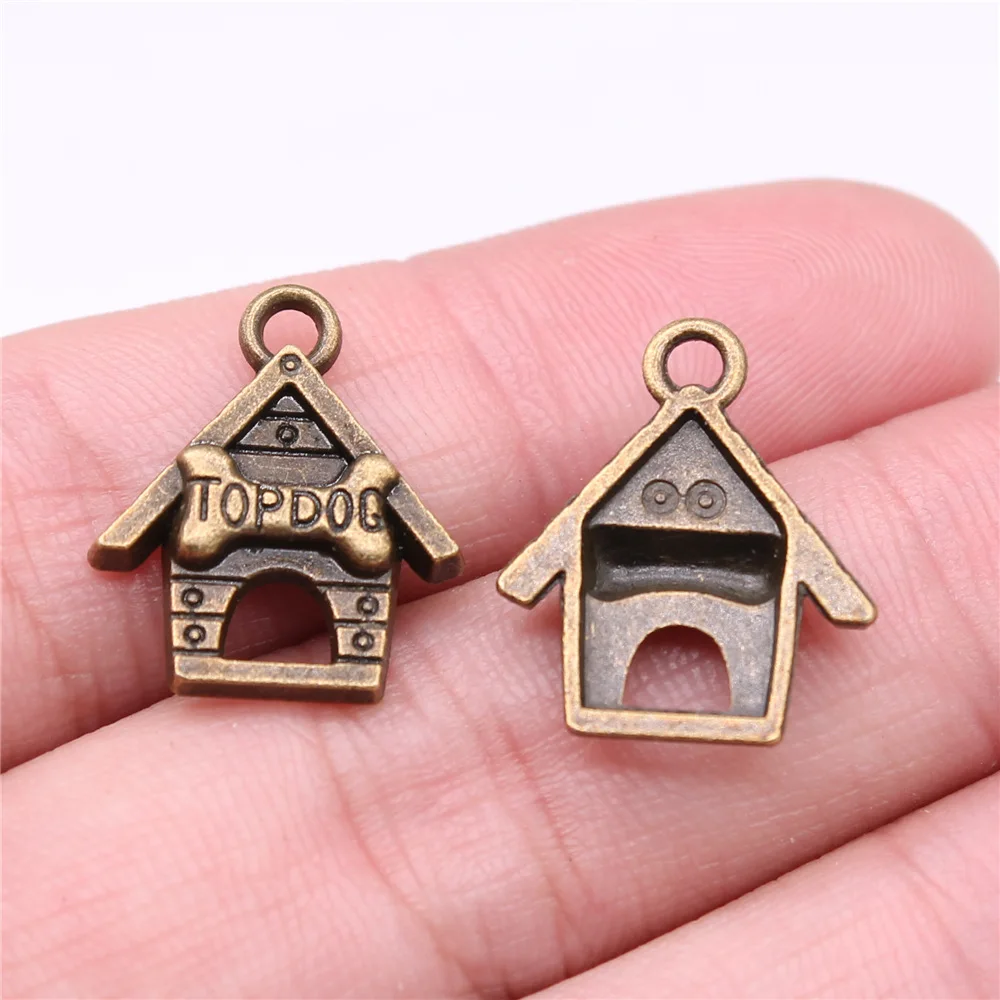 20 Stück Charms Knochen Hundehaus Charms Anhänger Herstellung DIY handgemachte tibetische Bronze Silber Farbe Schmuck