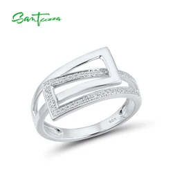 SANTUZZA Silver Rings For Women Pure 925 Sterling Silver Sparkling White Cubic Zirconia Linear Minimalist  Elegant Fine Jewelry