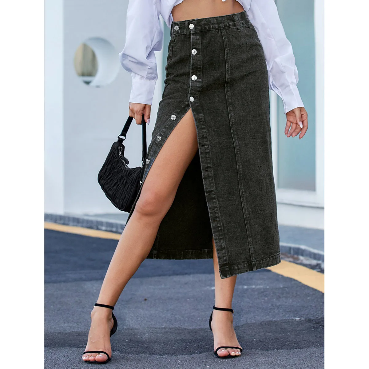 

Women's Split Denim Skirt 2023 New Women's Personalized Irregular Button Design High Waist Sexy Commuting High Street Skirt Tide