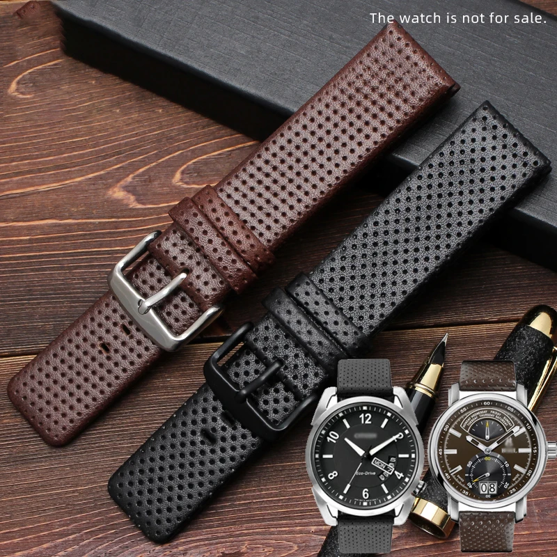 Men's Leather Watch Strap For Citizen AW0015-08E AW0010-01A\E Cowhide Wristband Accessories 20mm Equal Width Breathable Bracelet