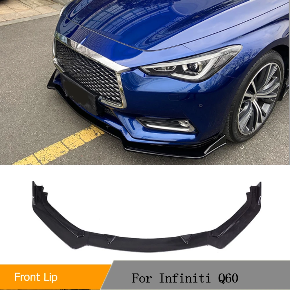 

3PCS Front Bumper Lip Chin Spoiler Splitters For Infiniti Q60 Coupe 2016-2021 Car Front Bumper Lip Spoiler Apron Guard ABS Black