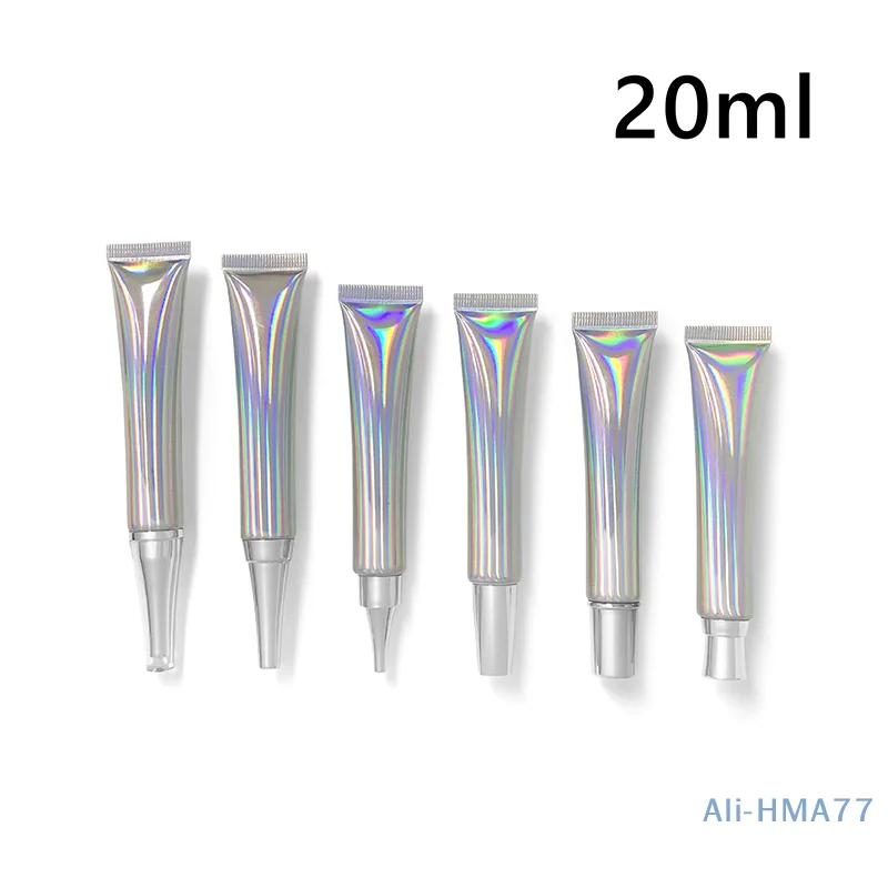 5PCS 20ml Holographic Silver Squeeze Tube Cosmetic Airless Lotion Pump Eye Cream Refillable Bottle Empty Plastic Lip Gloss Tube