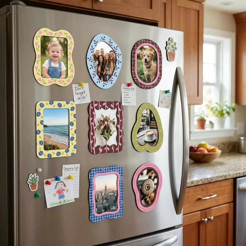 8 Pieces 4x6 Inch Retro Decorative Magnetic Photo Frames. Cute Magnetic Photo Frame Set. Refrigerator Decoration.