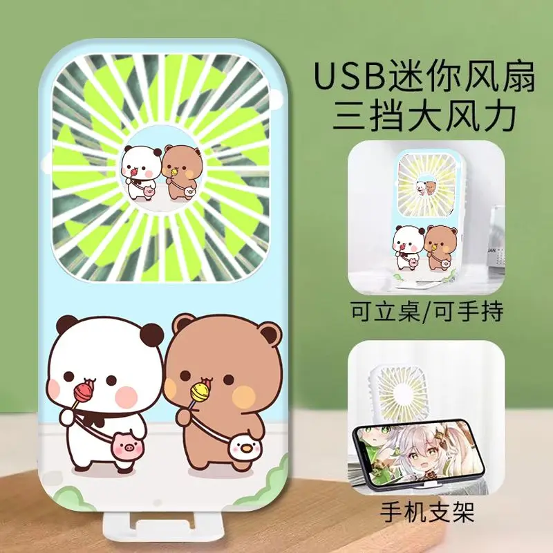 Small Panda Bubu And Yier Small Fan Cartoon Figure Portable Cute Usb Charging Series Can Act On Phone Holder Small Fan Gift