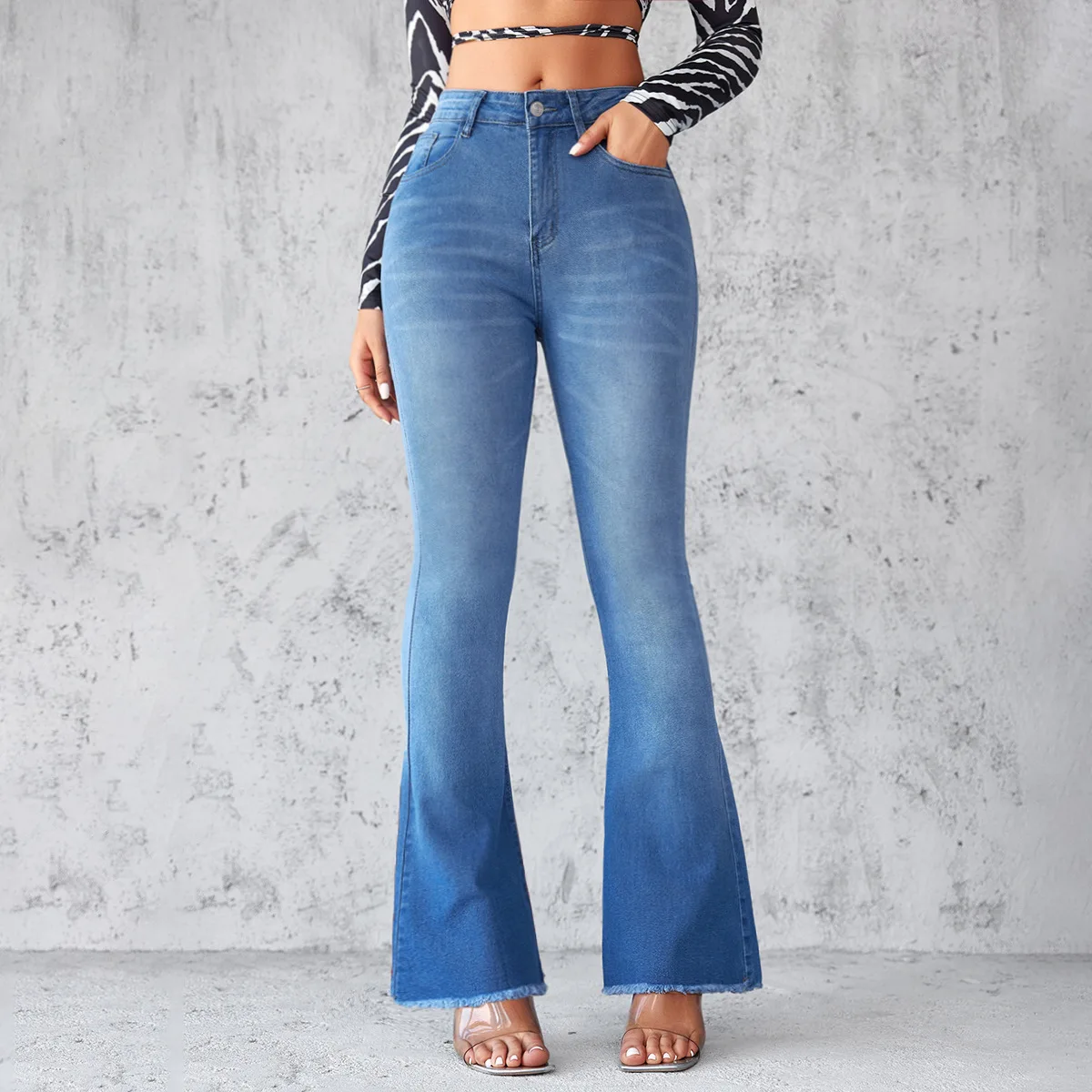 

Women Fashion Jeans 2024 Washed Elastic Denim Flared Pants High Waisted Cowboy Trousers Baggy Jean Clothing Pantalones De Mujer