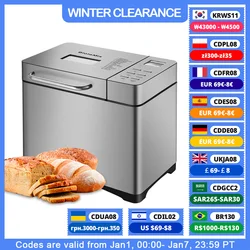 Biolomix Stainless Steel 1KG 19-in-1 Automatic Bread Maker 650W Programmable Bread Machine with 3 Loaf Sizes Fruit Nut Dispenser