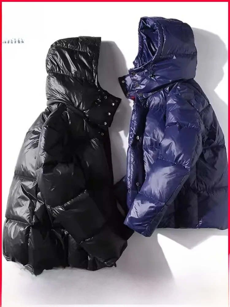 

Warmth Guaranteed! Men's Winter Outdoor Commute Loose Fit Hooded down Jaet 90% Du down Glossy Surface Windproof Design