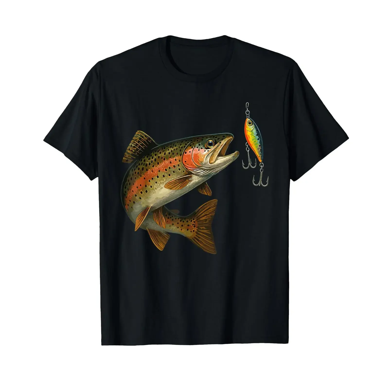 Trout Fishing apparel Lure Strike Scene Art T Shirt vintage Washed Stretched graphic Slightly Breathable designer clothes