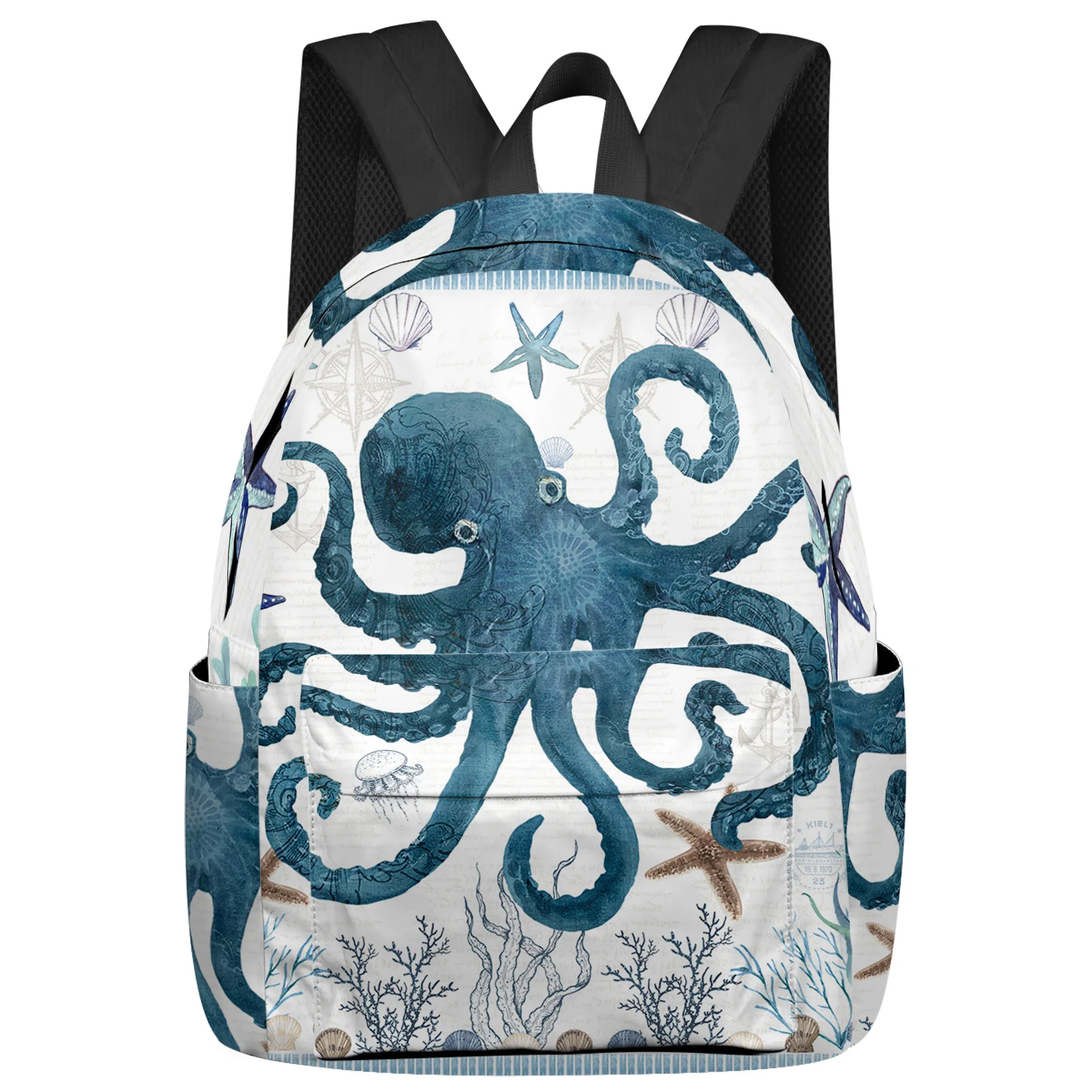 

Mediterranean Style Ocean Stripes Starfish Octopus Backpacks Custom School Bags Laptop Backpack Men Women Female Travel Mochila