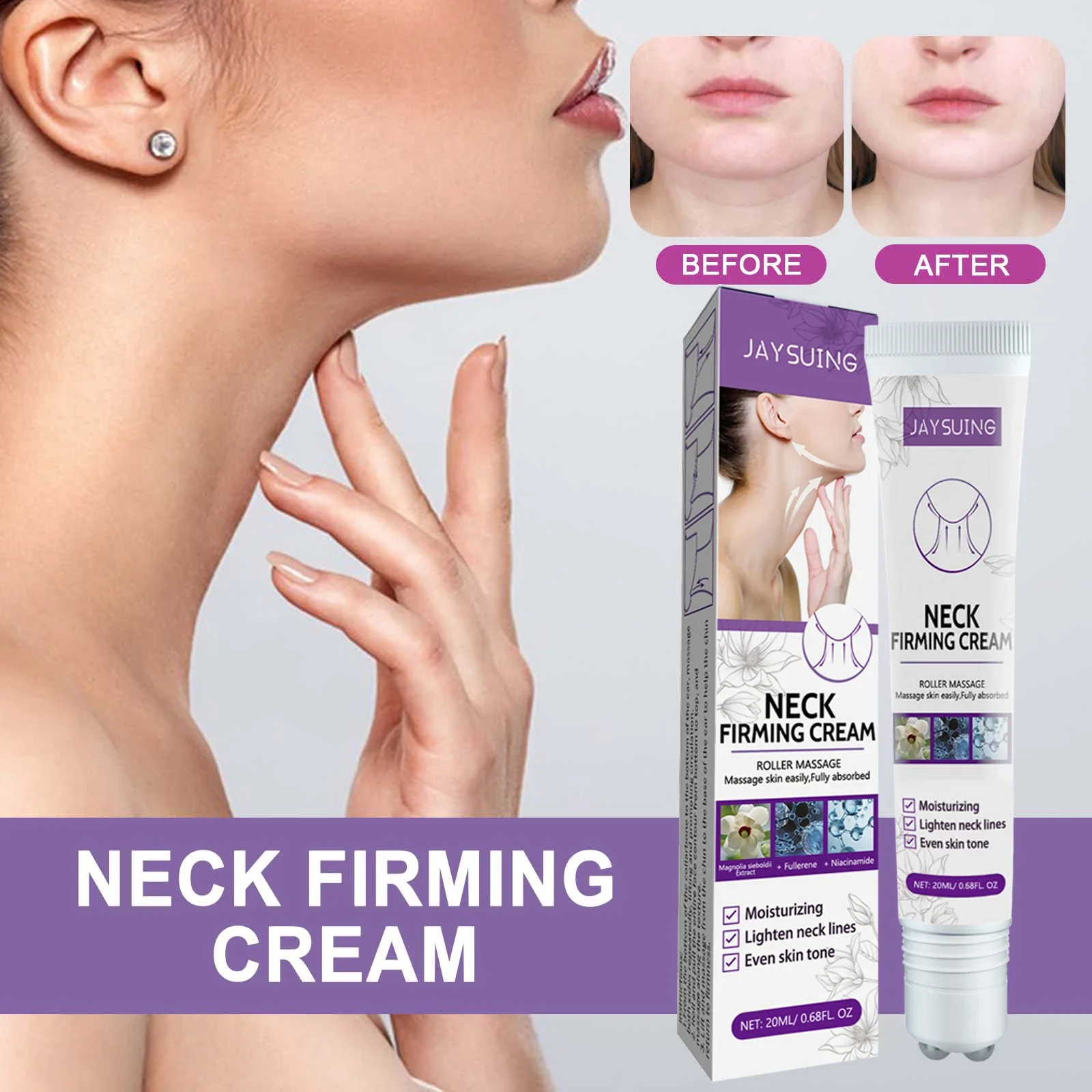 Roller neck care cream reduces neck wrinkles, moisturizes the skin, lifts and tightens the skin, and is a neck skincare product