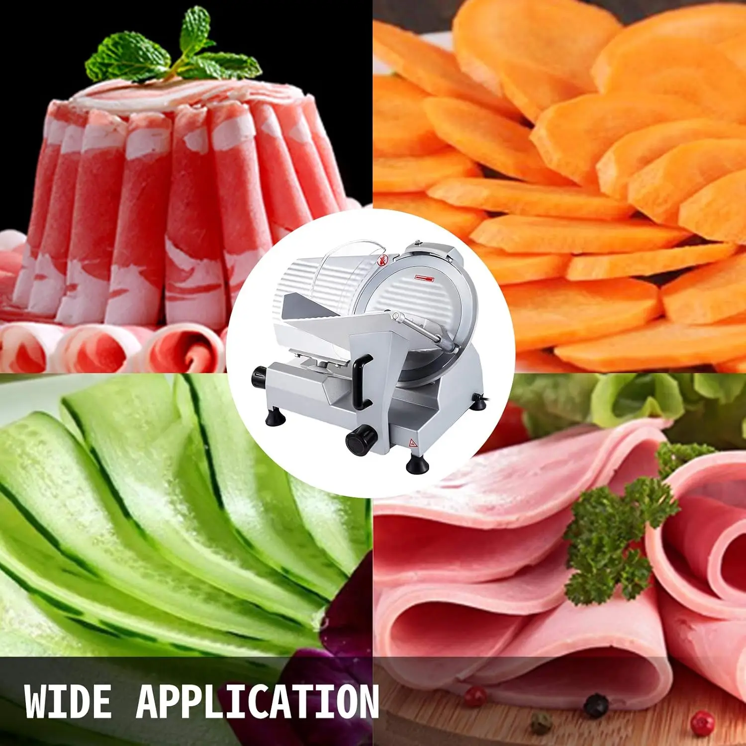 

VBENLEM Commercial Meat Slicer,12 inch Electric Meat Slicer Semi-Auto 420W Premium Carbon Steel Blade Adjustable Thickness