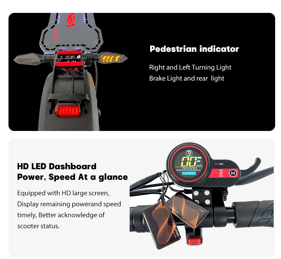 Lager in Deutschland Lange Reichweite Foldable 48V21Ah 2400W 60KmH 2 Wheel Adult 10 Inch Dual Motor Off Road E Scooter Zubehör