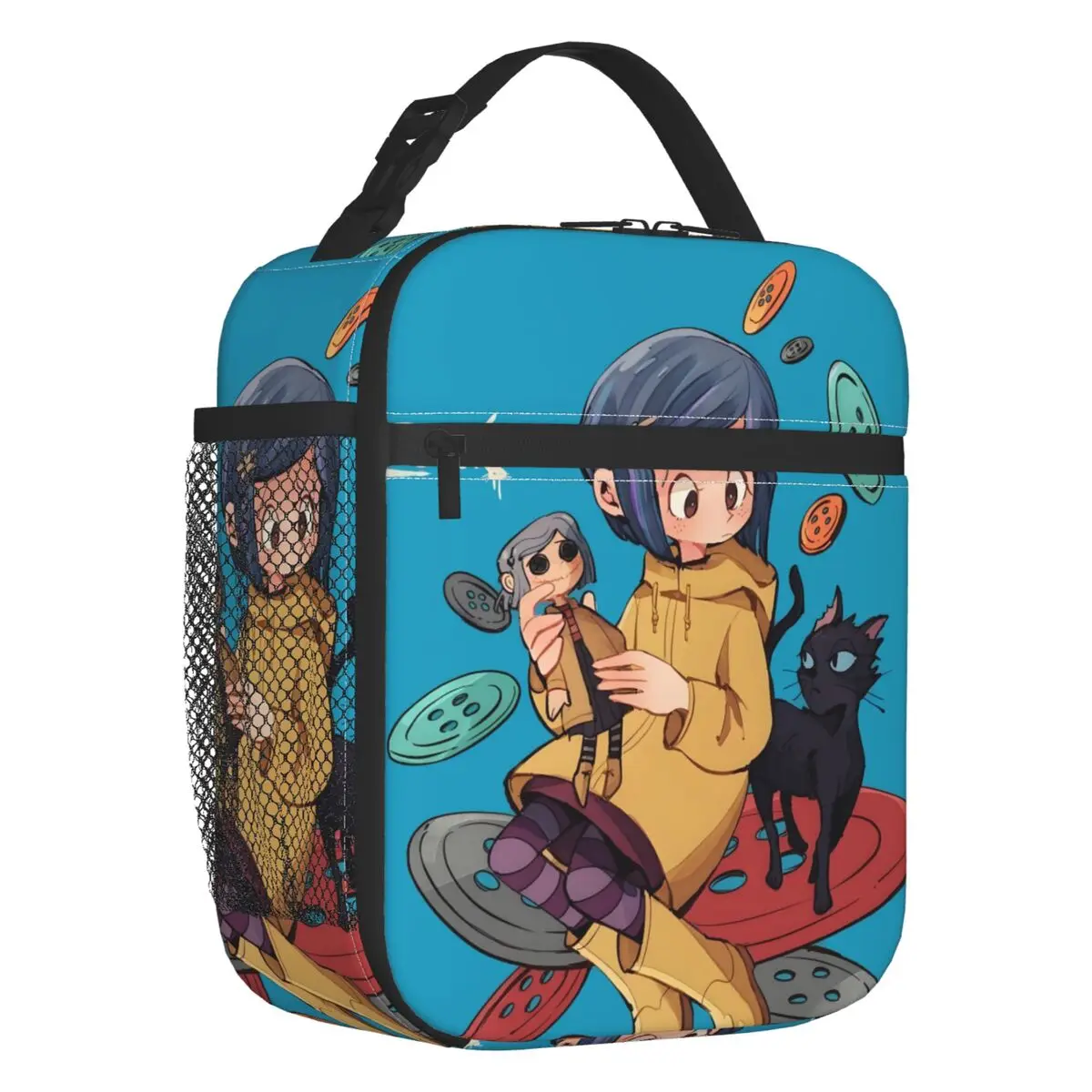 

Custom Coraline Twitchy Witchy Girl Lunch Bag Thermal Cooler Halloween Scary Movie Insulated Lunch Boxes for Student School