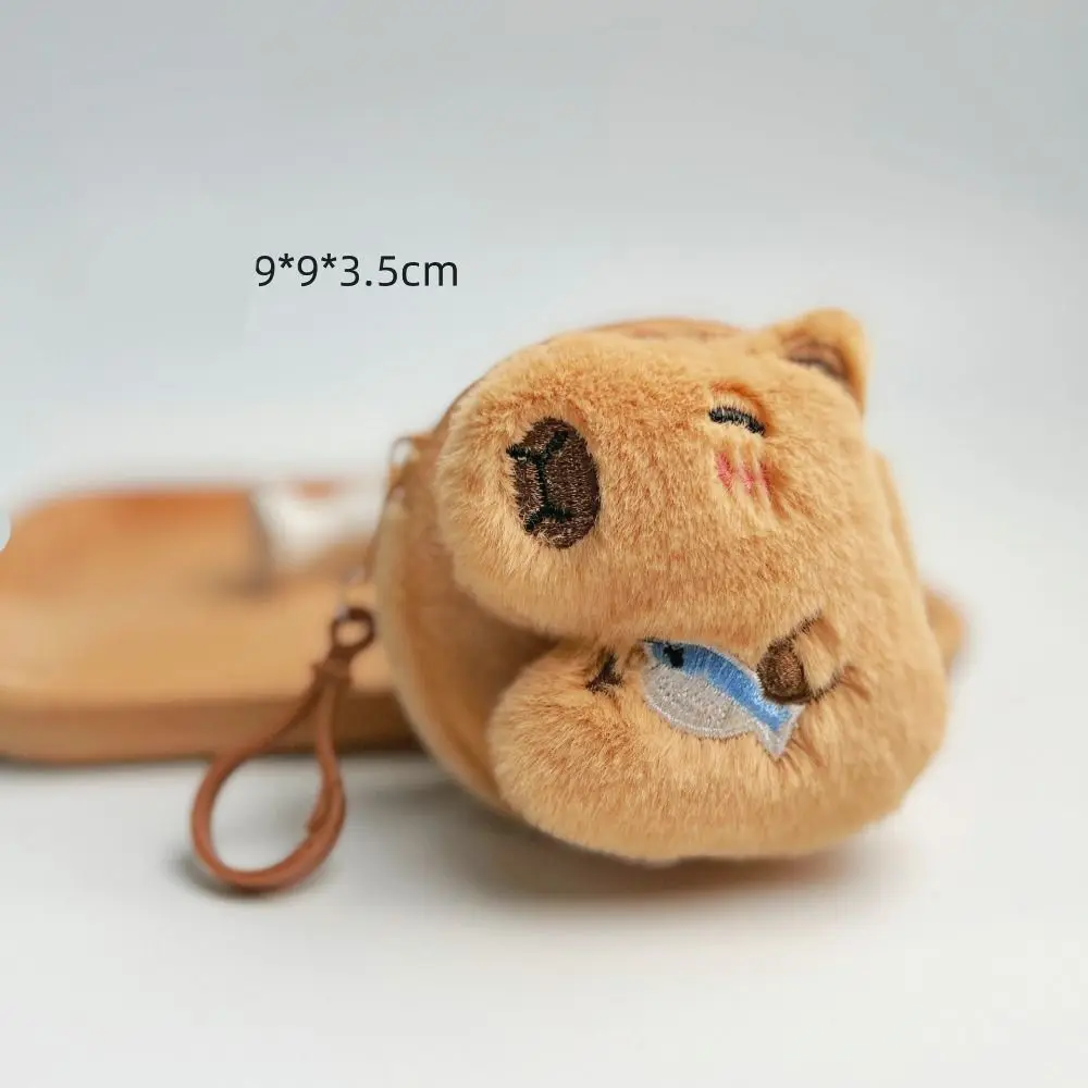 Creative Capybara Plush Coin Purse Keychain Cartoon Round Bags Pendant Funny Mini Headphones lipstick Headphone Storage Bag image 3