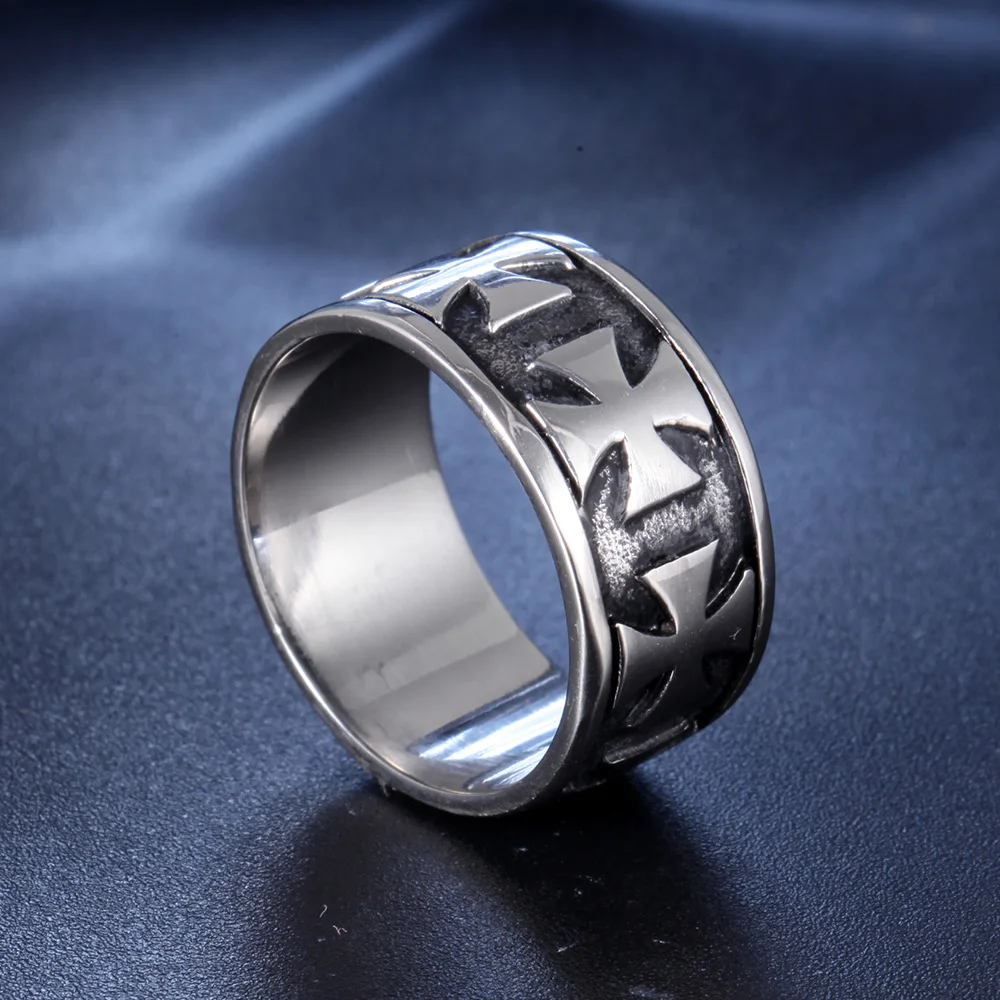 Silver color Knight Templar Cross Rings Black Punk Crusaders Band Rings for Mens Promise Jewelry Anel Dropshipping