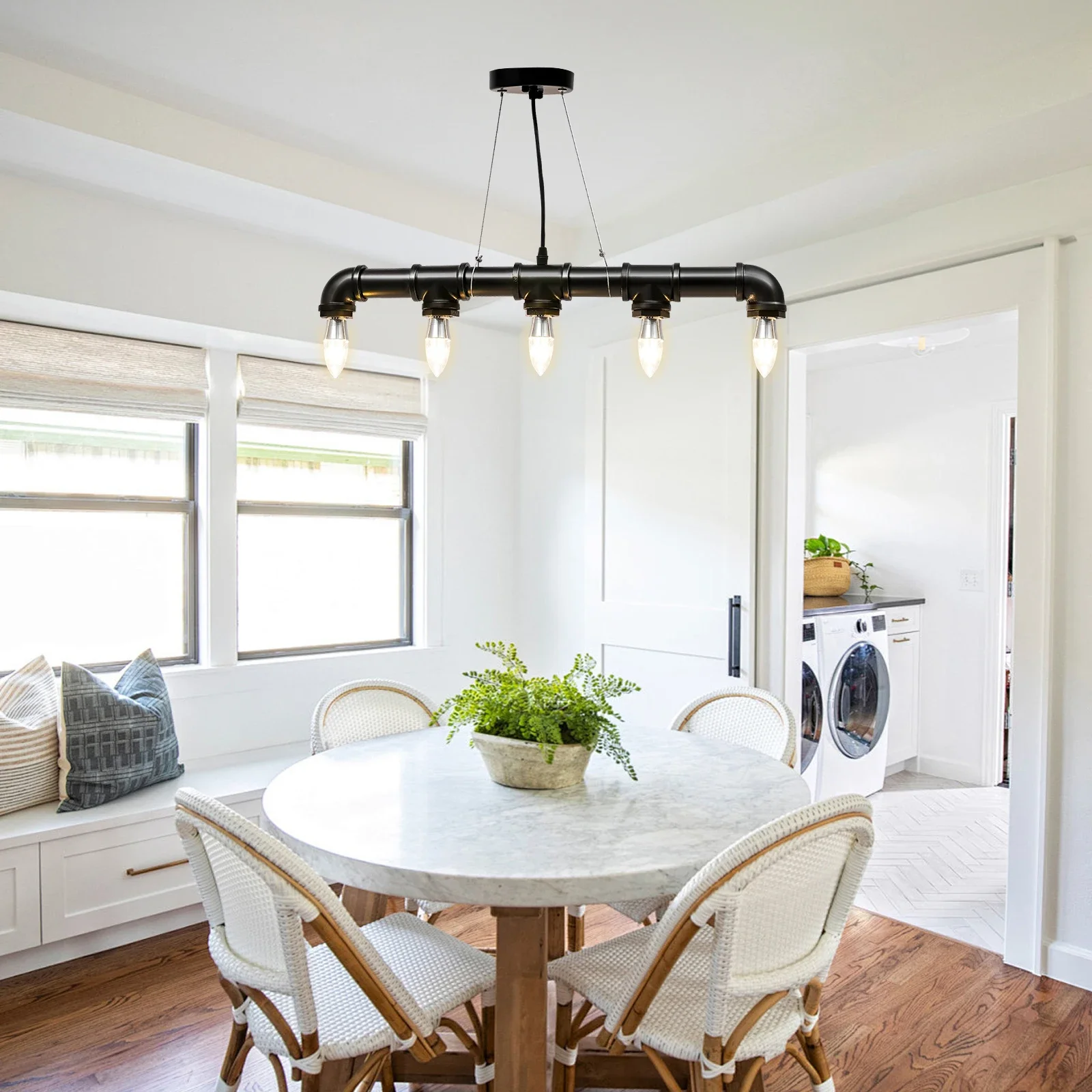 

Industrial chandelier,5 light water pipe chandelier,adjustable hanging wire,high-quality iron,rust-proof,suitable for living roo