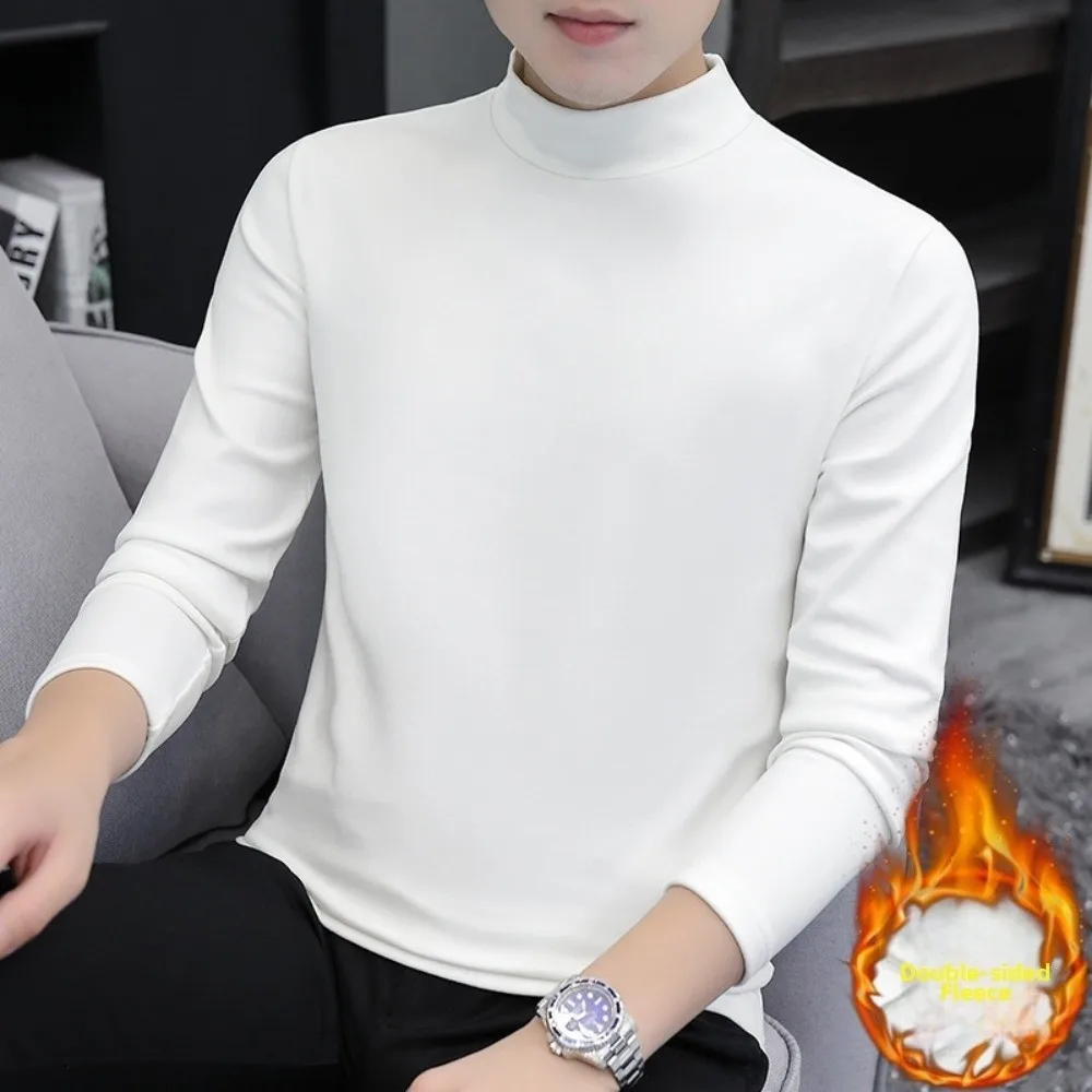 Round Neck Men Velvet Thermal Clothes Feel Heating Double-sided Thermal Underwear Long Sleeved Lingerie Warmth Long Tops Male