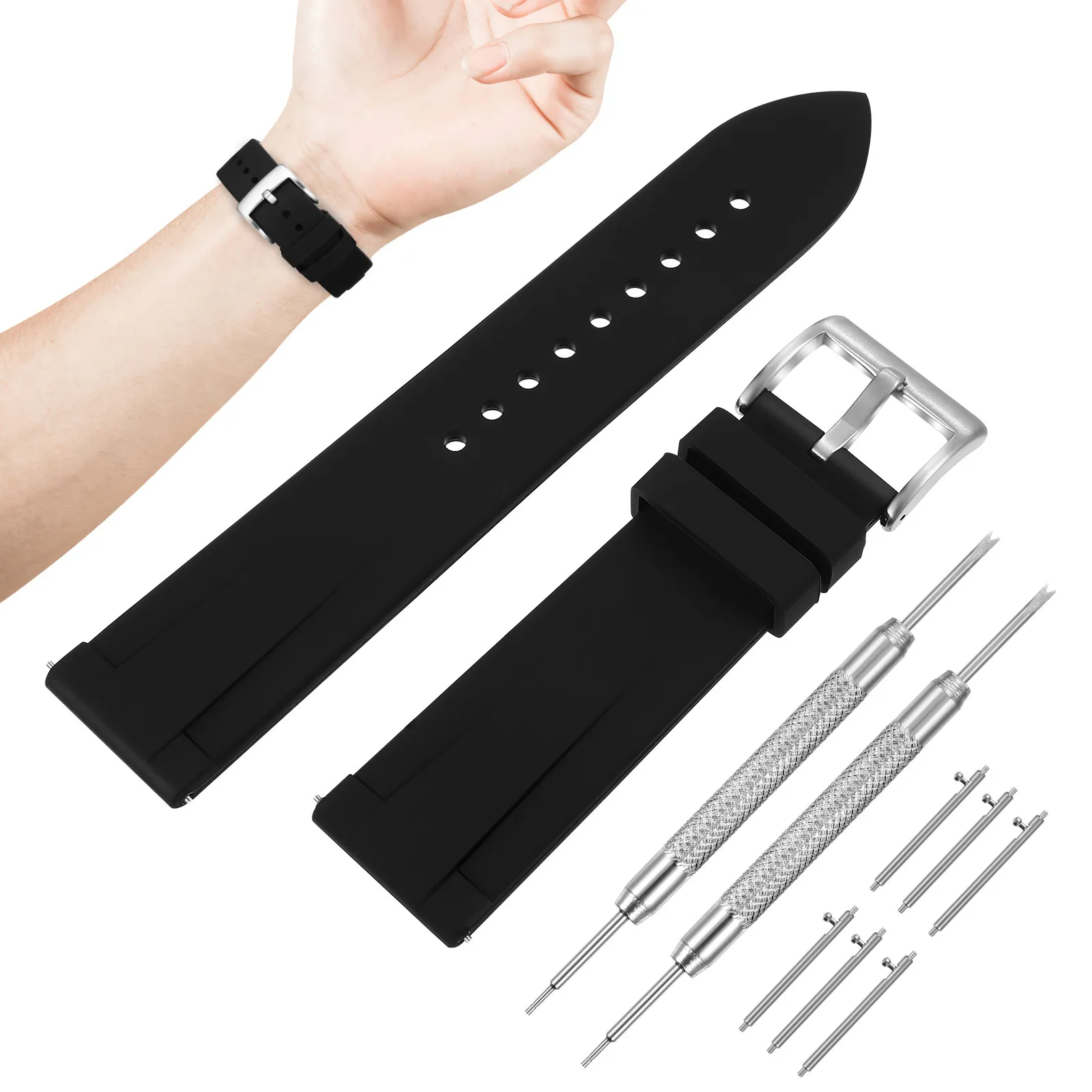

1Set Silicone Watch Band Skin Friendly Comfortable Breathable Replacement Strap 22Mm Sport Watch Accessories Watchband