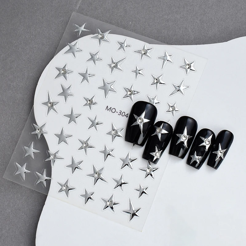 3D Irregular Pentagram With Rhinestone Nail Stickers Y2K Satr Nail Art Decals Starlight Charm Foils Decoration Self Adhesive