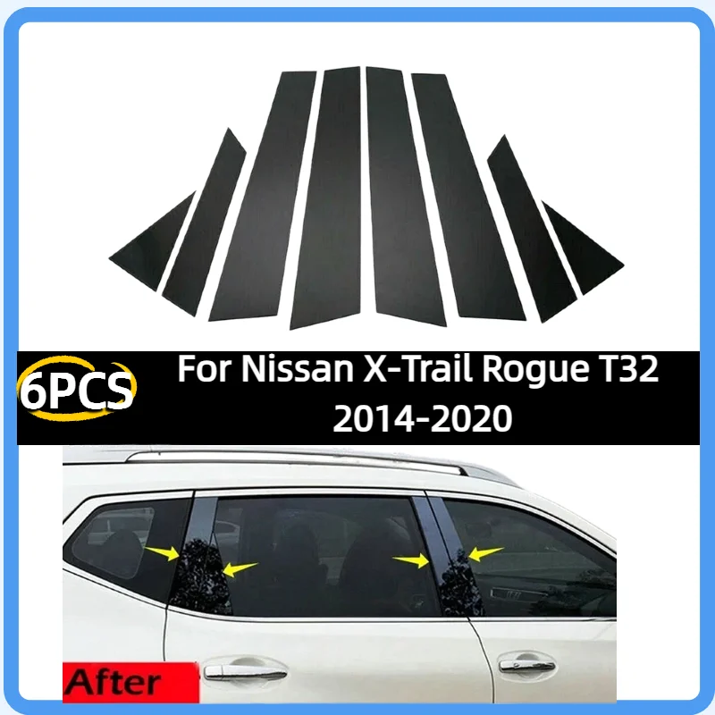 

8 шт. глянцевых черных накладок на стойки дверей для Nissan X-Trail Rogue T32 2014-2020, декоративные накладки на окна, аксессуары