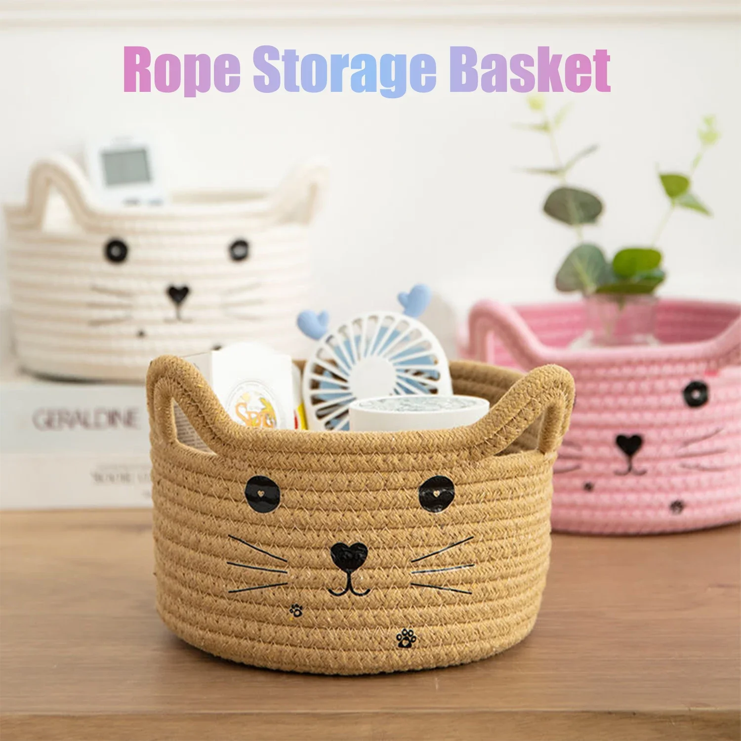 

Cotton Rope Storage Basket Space Saving Handle Organizer Baskets Kids Toys Desktop Organizer Sundries Storage Box Laundry Basket