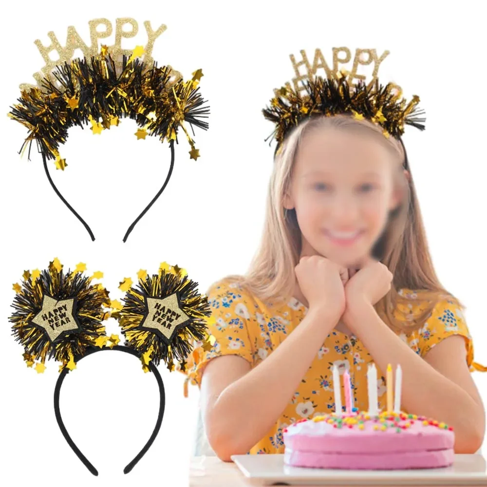 Diademas de feliz cumpleaños ncmama, diademas con letras y estrellas brillantes, aro para el pelo de maquillaje para niñas, diadema para fiesta, accesorios para el cabello de Año Nuevo