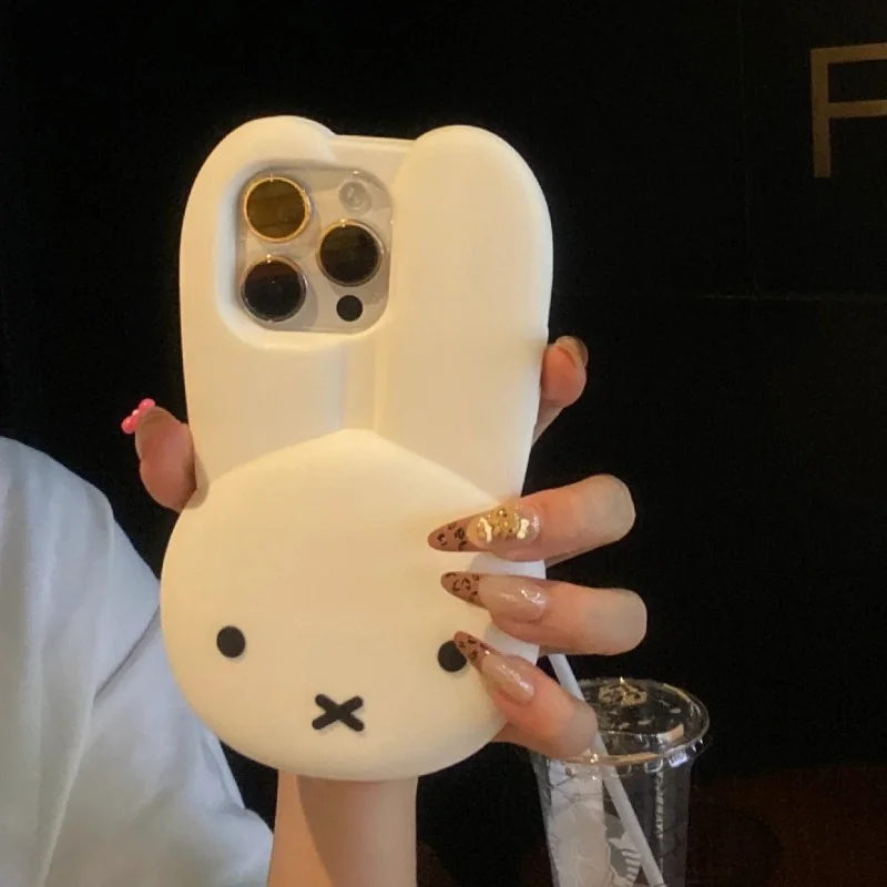 

Новый силиконовый чехол для телефона Kawaii Miffy с простым портретом головы кролика и защитой от падения iPhone 16, 15, 14, 12, 13, 11 Pro Max