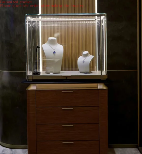 

Custom.Lockable Jewelry Cabinet with Mirror Back Jewelry Store Display Case with LED Lighting