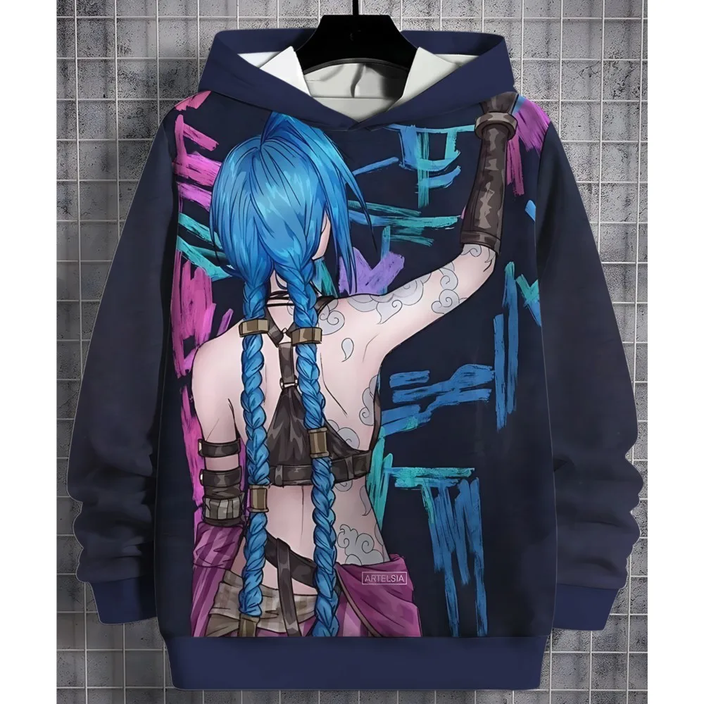 2026 Arcane Jinx Anime 3D Print All Seasons Children Casual Sweatshirt Cool Pullover Tops Unisex Clothes Boy Hoodies Clothes