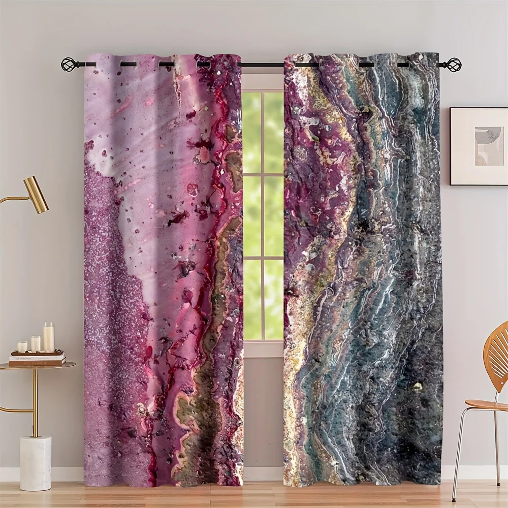 2pcs/set Tie-dye Pattern Abstract Galactic Watercolor Texture Digital Printing Living Room Bedroom Curtain Grommet Top Curtain