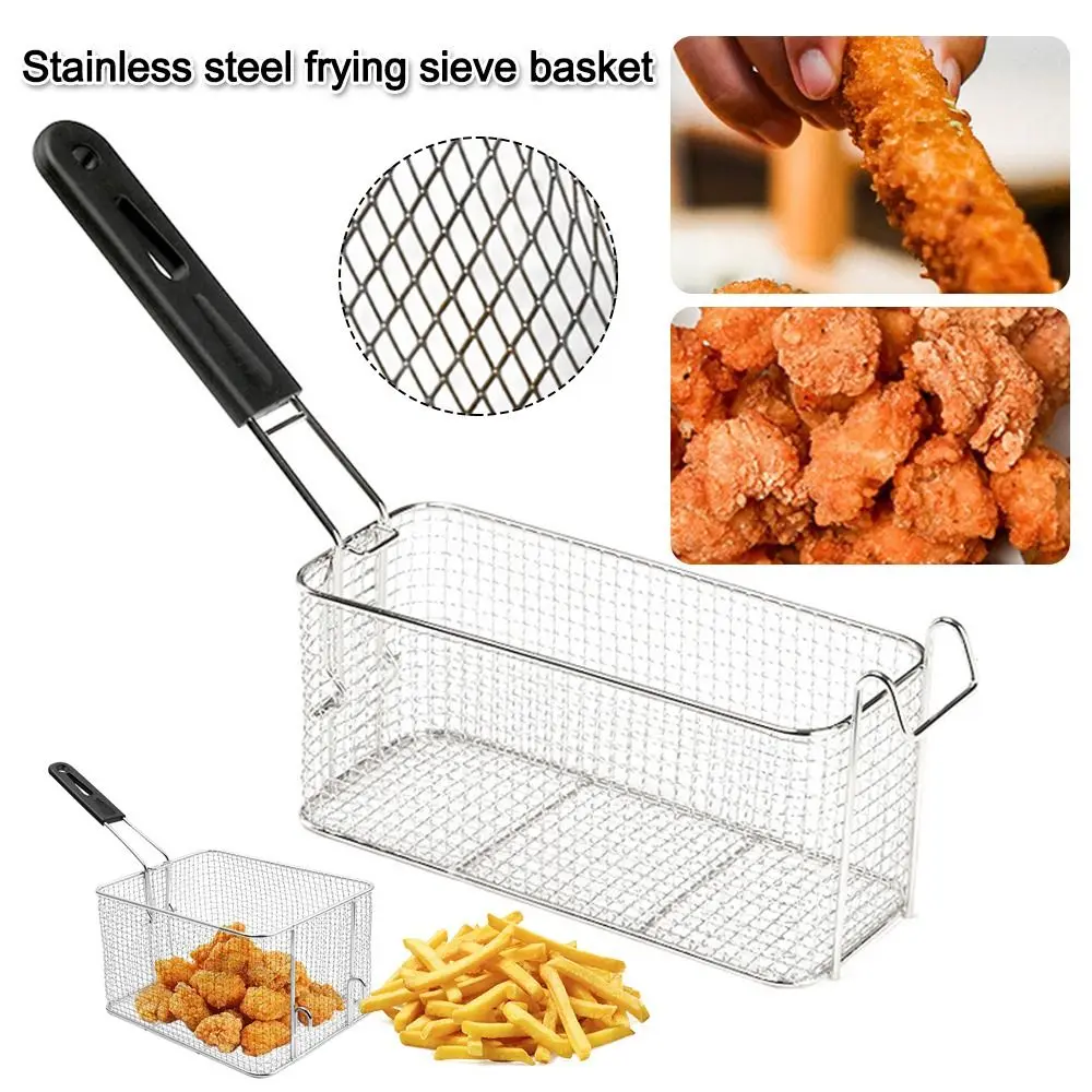 Durable Stainless Steel Frying Mesh Basket Hangable Large Capacity Filter Net Square Frying Net for Fry Chicken Fries