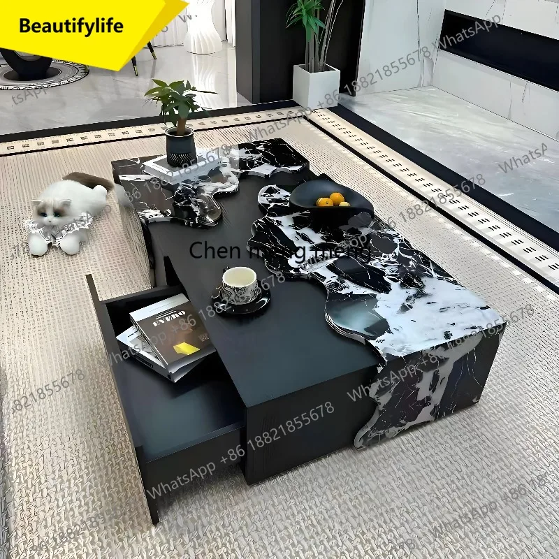 

A53 Italian Designer Marble Coffee Table - Minimalist Luxury Rectangle Art Furniture for Compact Living