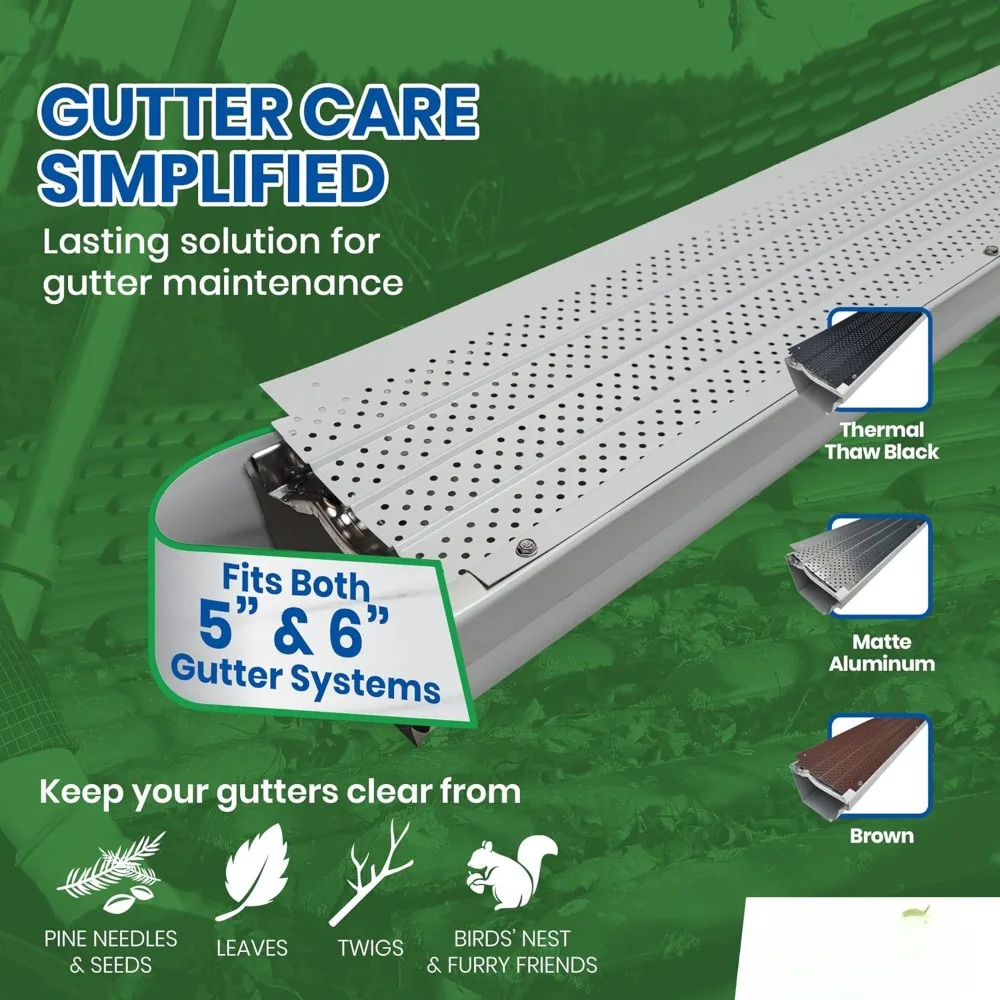 Slip Under Shingle Premium 50-Year Gutter Cover System - White Universal 5 Inch & 6 Inch Aluminum Gutter Guards, 204 Feet