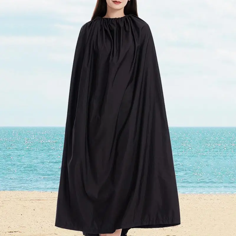 Surf Changing Poncho 3.94ft Surf Robe Adjustable Round Collar Swim Poncho Dressing Room Privacy Shelter Portable Black Cape