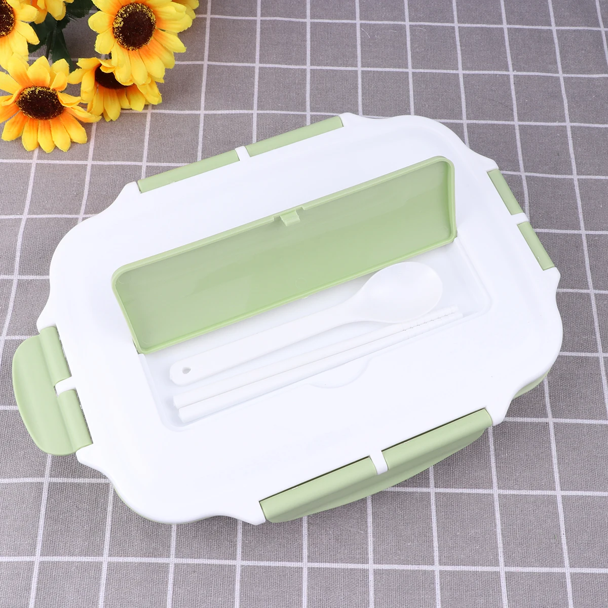 

Stainless Steel 304 Lunch Box Insulated Food Container Leak Proof One Layer 4 Grids Separating Rice Thermal