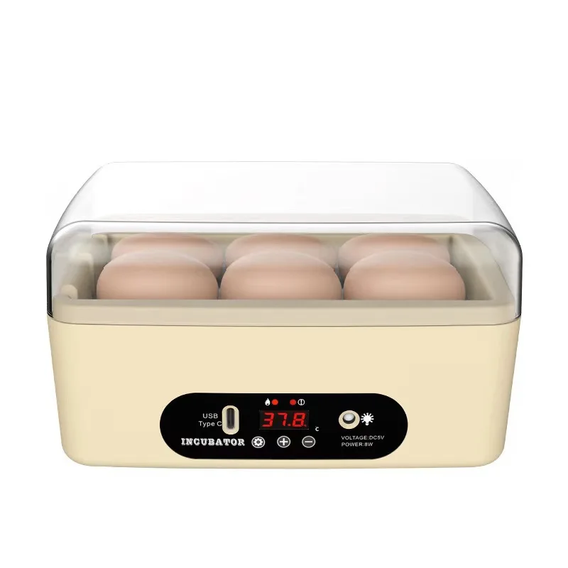 Fully Automatic Incubator Compact Incubation Chamber Educational Starter Incubator for Chickens,Ducks and Pigeons 6-Egg with USB
