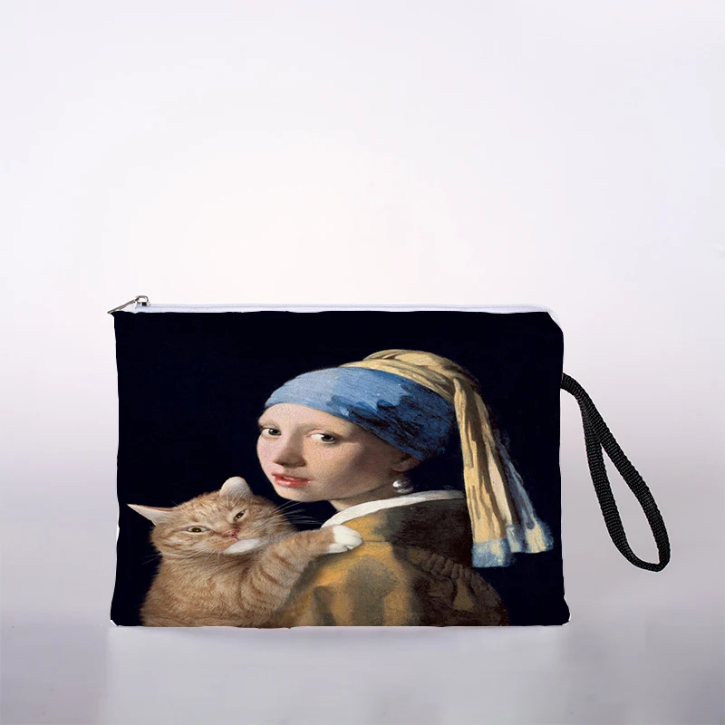 

Classical oil painting printed ladies cosmetic bag cute leisure travel portable storage handbag cosmetic bag toiletries bag