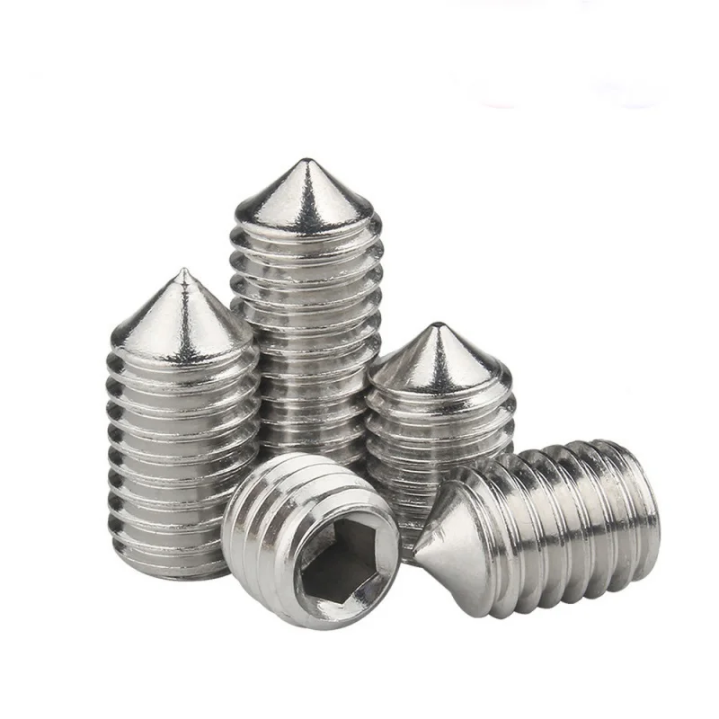 100pcs/lot  Hex hexagon socket set screw cone point grub screw M2 M2.5 M3 M4 M5 M6 M8 M10 M12 304 Stainless Steel DIN914