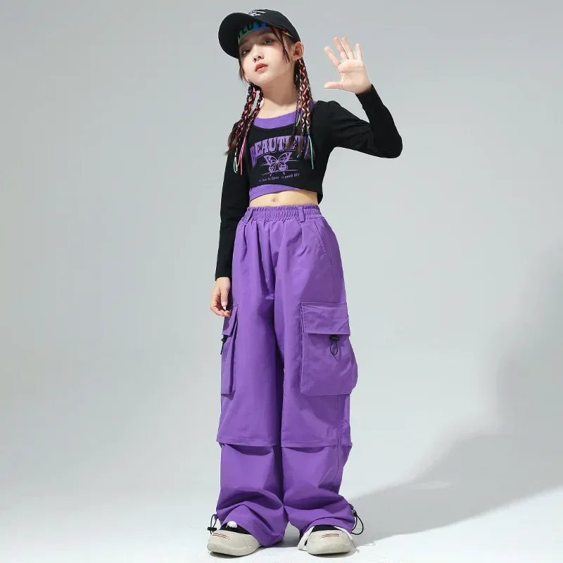 Roupas femininas de dança de salão, roupas dançantes infantis, trajes de hip hop infantil, camisa, calças, jazz, roupas de palco