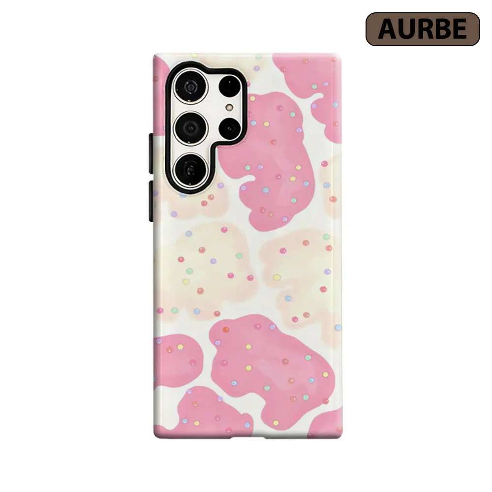 Aurbe Phone Case For Samsung Galaxy S26 S25 S24 S23 Ultra Plus HD Hard Sprinkled Pink Blobs Double Layer Film Cover