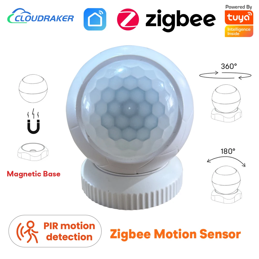 Tuya Zigbee 3.0 스마트 PIR 모션 센서 – 적외선 알람 감지기, 마그네틱 베이스 및 360° 회전 인체 움직임 감지