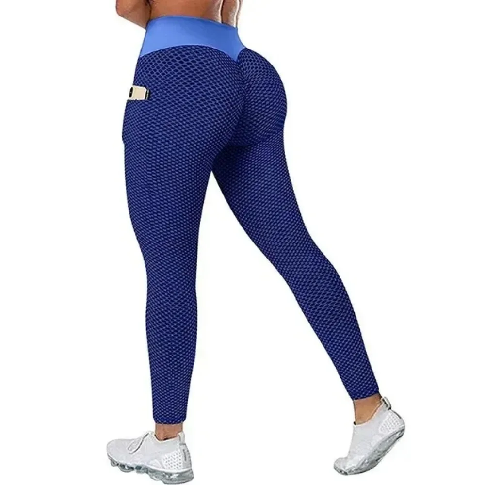 S-3XL feminino casual cintura alta bolso esportes leggings calças de fitness scrunch butt treino collants push up yoga ginásio leggins