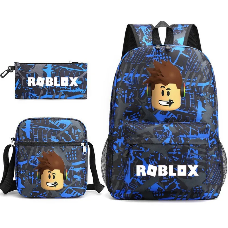 ชุด 3 ชิ้น กระเป๋าเป้สะพายหลังลายเกม ROBLOX ขนาด 17 นิ้ว + กระเป๋าสะพายข้าง + กล่องใส่ปากกา ลายการ์ตูน กระเป๋าเป้ลำลองความจุเยอะ ของขวัญวันเกิด